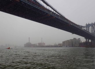 Under the Manhattan Bridge, the visibility is really closing in