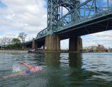 Safely in the Harlem River, Katy powers toward the RFK (formerly Triborough) Bridge