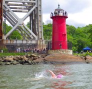 Spectators watch from the Little Red Lighthouse