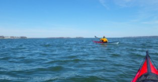 We paddle out into the broad Long Island Sound