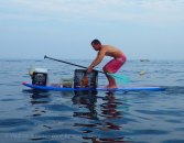 A few miles into the race, I just had to snap a few photos of this man tending his lobster pots from a stand-up paddle board: see https://windagainstcurrent.com/2013/07/29/a-stand-up-paddle-board-earns-its-keep/